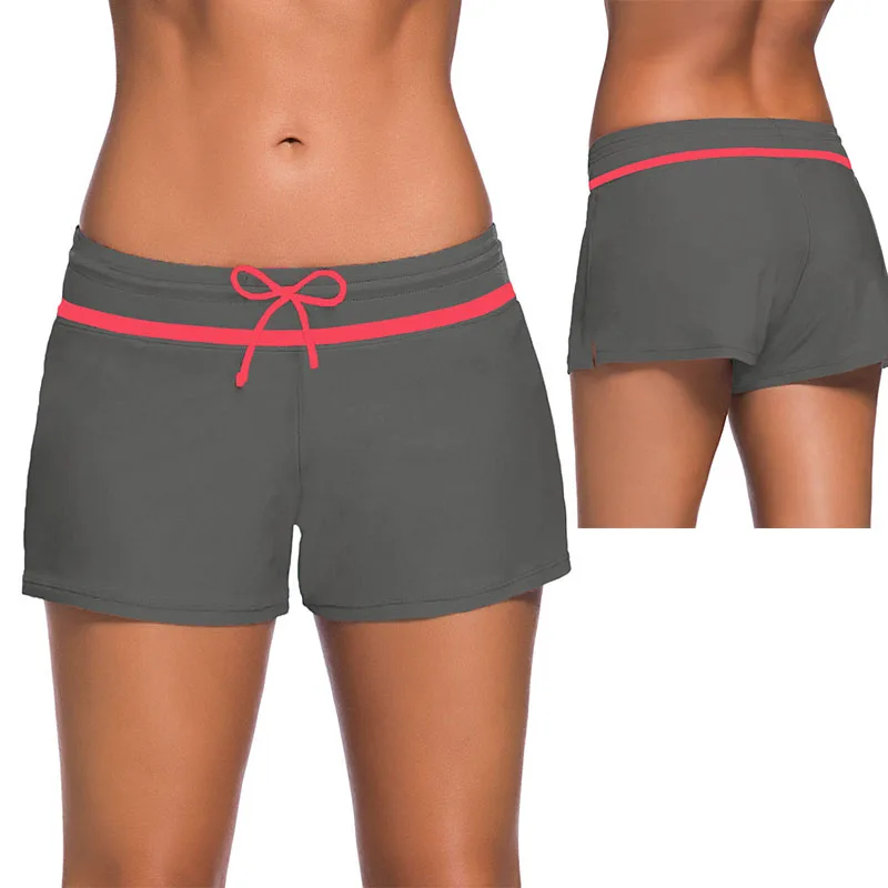 SEBOWEL, женское бикини одежда для плавания, на шнуровке, пляжные шорты для плавания, черный, с широким поясом, купальный костюм, женские шорты для плавания - Цвет: Red Trim 1011