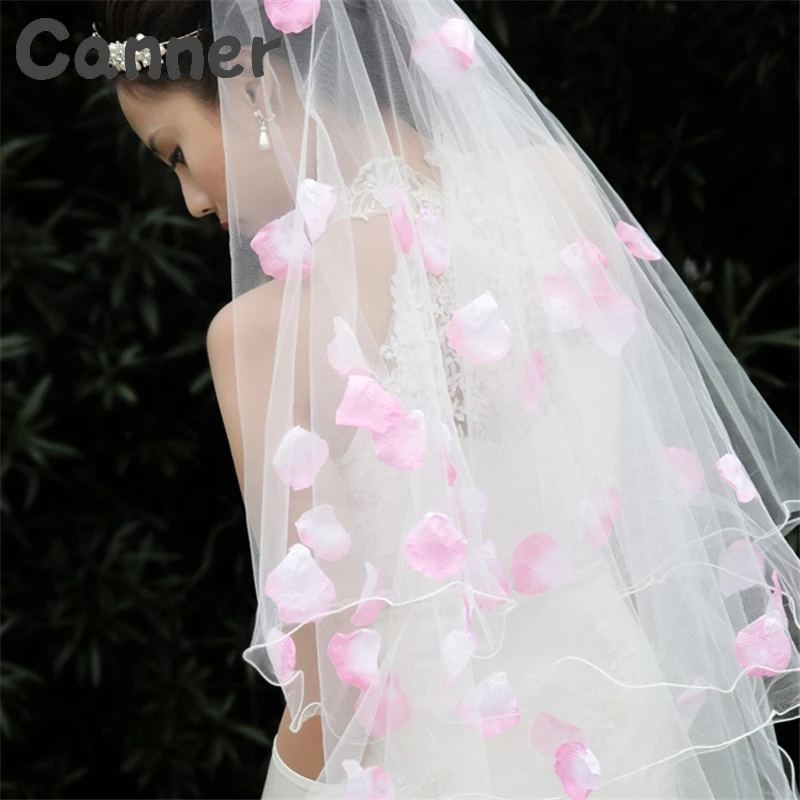 

Bridal Veil Lace Bride White 3m Long Wedding Veil Mantilla Wedding Accessories Veu De Noiva With Pink Lace Flowers Veils A40