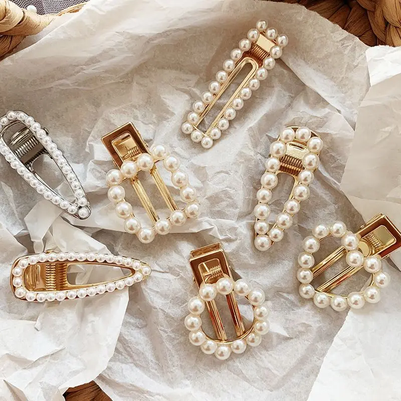 Fashion Pearl Geometric Heart Round Square Water Drop Hair Clips Hairpin Elegance Sweet Wedding Engagement Hair Accessories