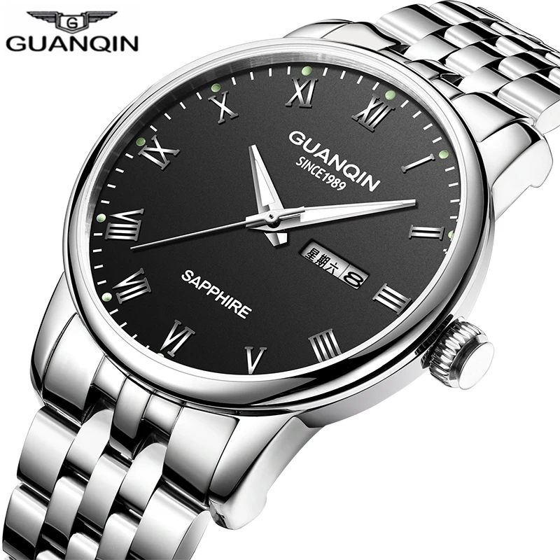 GUANQIN 2018 Relogio Masculino часы мужские бизнес Сапфир Мужские люксовый бренд кварцевые