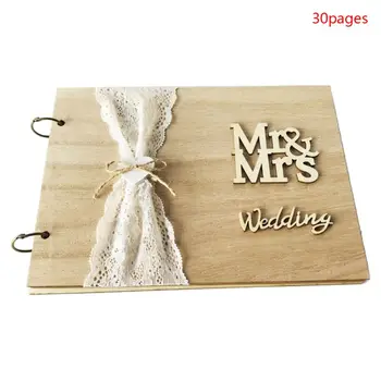 

Mr&Mrs Wedding Guest Book Personalized Rustic Wooden Signature Guestbook DIY Photo Memory Book Album Anniversary Gift