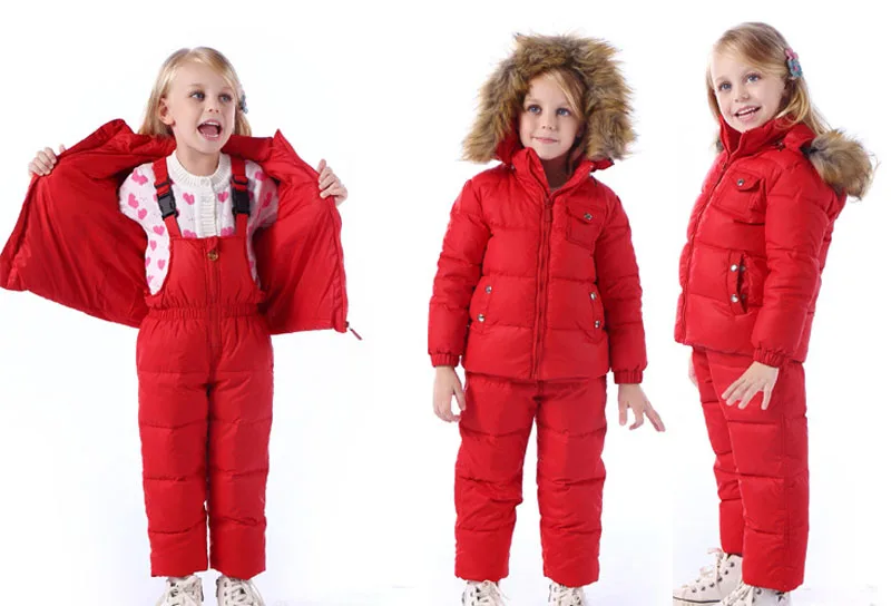 Комплект зимней одежды для детей лыжный костюм для мальчиков комплект куртка-пуховик для девочек+ комбинезон одежда для маленьких мальчиков/девочек 1–6 лет