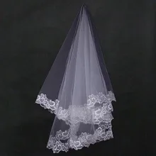 Один Слой Кружевной Край белый короткий цвет слоновой кости Вуаль свадебная фата