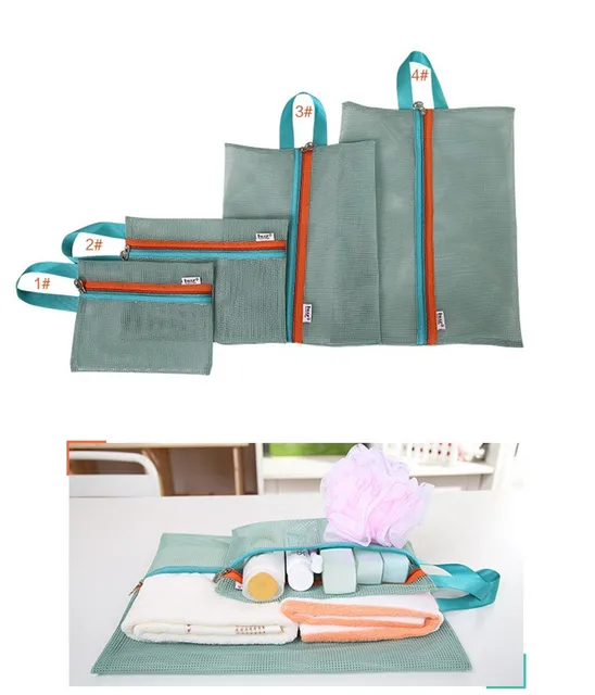 4 Pcs/Set Mesh Travel Bag Organizer Set Travel Luggage Packing Mesh