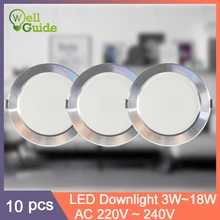 10 шт., светодиодный потолочный светильник, много размеров, ультратонкий, экономичный, Круглый, встраиваемый светильник, 220 В, светодиодный светильник, точечное освещение для помещений, 3 Вт, 5 Вт, 9 Вт, 12 Вт, 15 Вт, 18 Вт