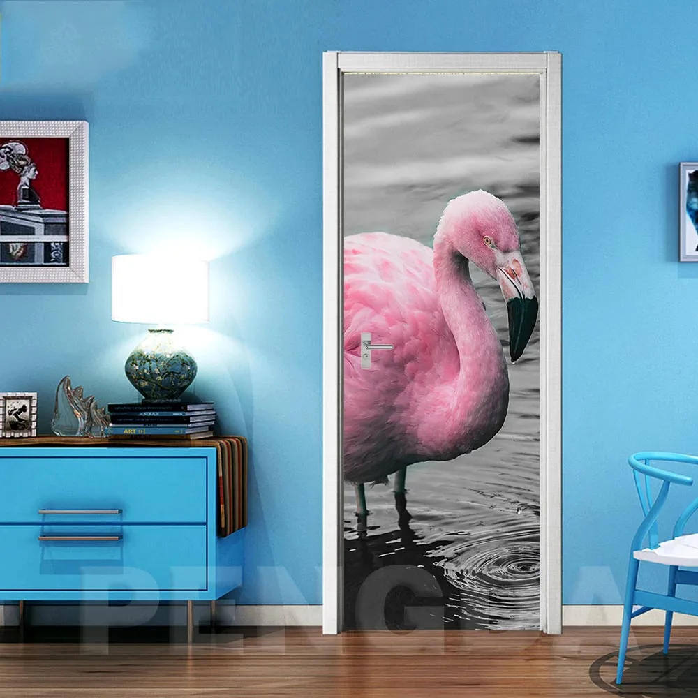 Home Decoration 3D Sticker Flamingos Sea View Picture Self Adhesive Decal Waterproof Paper For Living Room Door Print Art Poster - Цвет: Door XJNN5625-04