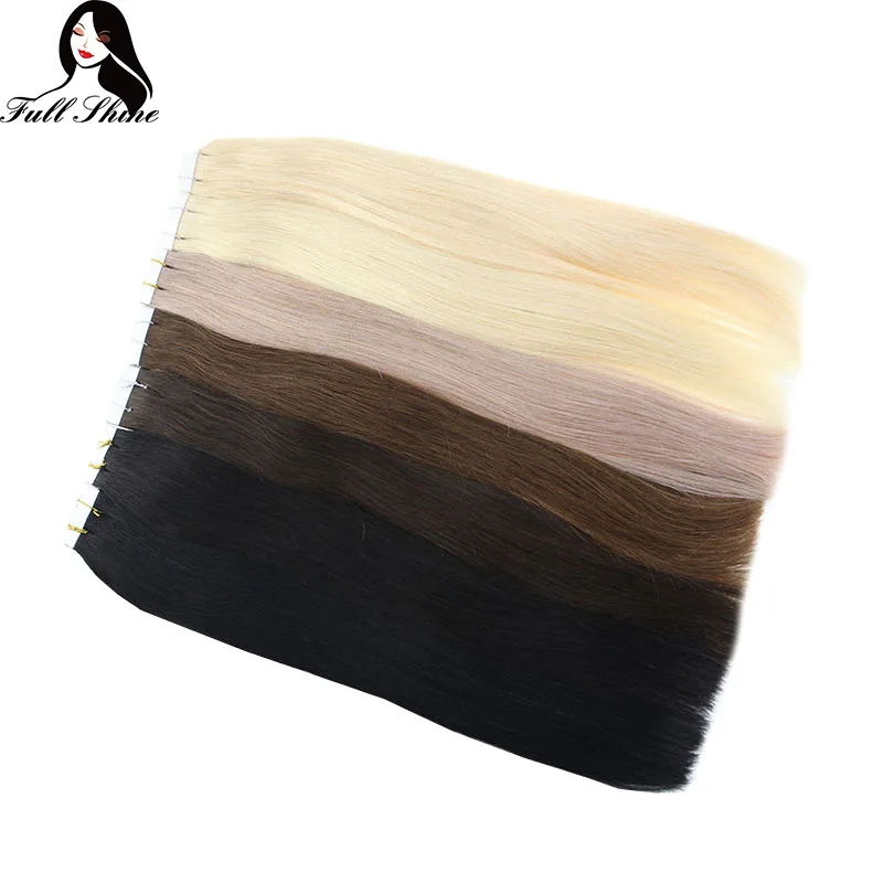 Brilho Completo Remy Fita Extensões de Cabelo em Cabelo Humano Puro Cabelo Colorido 50g 20pcs Adesiva Fita no Cabelo Perucas de Cabelo Humano