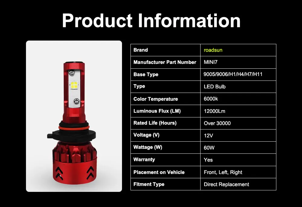 Roadsun H11 светодиодный фары для авто Conversion Kit 9005 9006 12000LM 60 Вт супер яркий XHP50 светодиодный s чип H8 H7 H4 светодиодный лампы 6000K белый