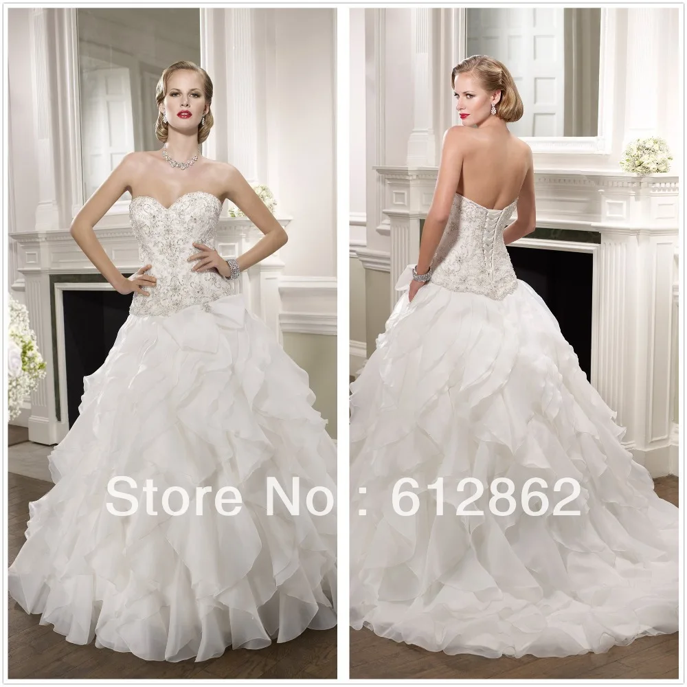 Elegant Low Back Sweetheart Neckline Beaded Lace Bodice Ruffled