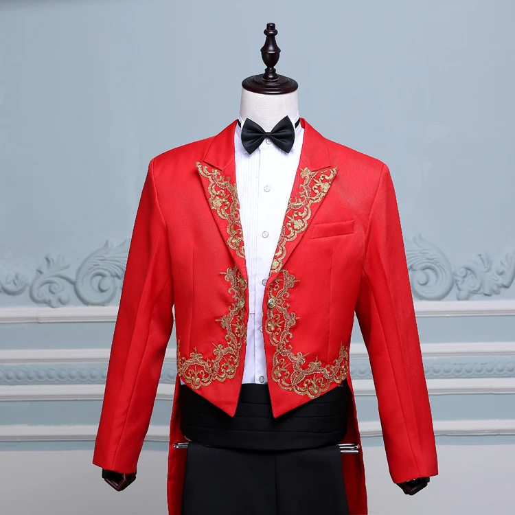 (سترة + السراويل) أسود أبيض أحمر المغني عرض مسرحي المضيف مراسم سهرة كلاسيكي الزفاف رجل الدعاوى مع السراويل الرجال يرتدى