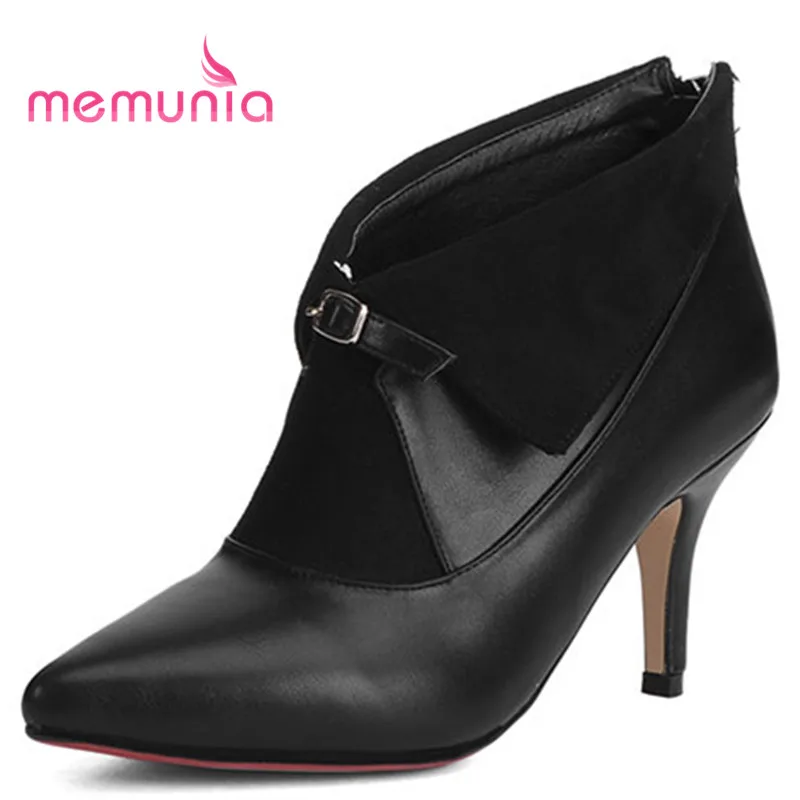 

MEMUNIA new arrive ankle boots 2018 simple buckle fashion boots elegant stiletto heels pointed toe winter boots female