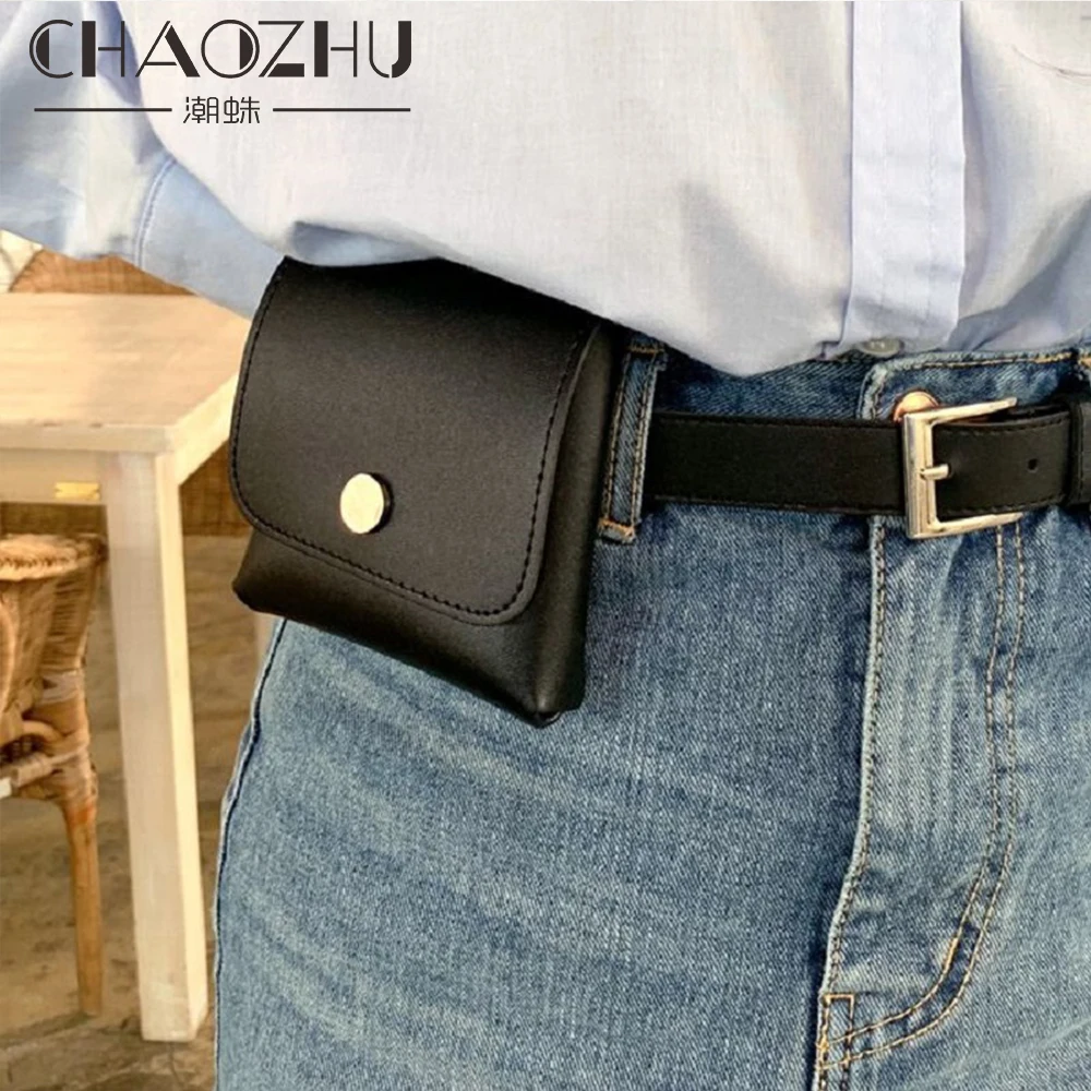 

New Fashion Women Circle Buckle Black Red Coffee Environmental protection PU Leather Belt with Waistbag Women Waistband