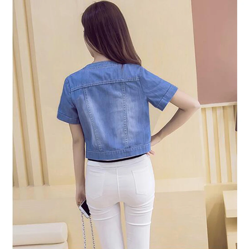 short sleeve blue jean jacket plus size