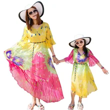 Mother Daughter Dresses Family Matching Outfits 2020 Summer Style Family Look Bohemian Dress Matching Mother Daughter Clothes unicorn inflatable cosplay costume mother daughter clothes ride on animal outfit for child adult matching outfits family look