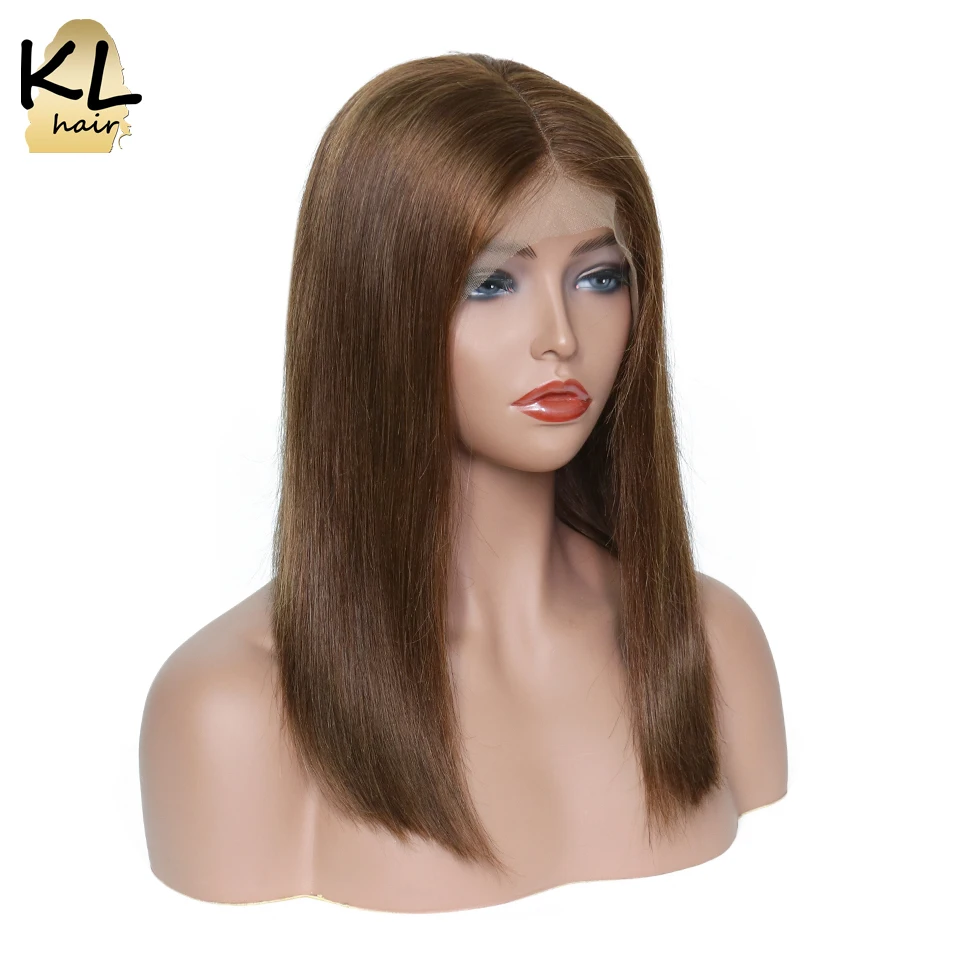 

KL Hair 13x6 Deep Part Lace Front Human Hair Wigs Natural Black Color #4 Brazilian Remy Hair Glueless Straight Short Bob Wigs