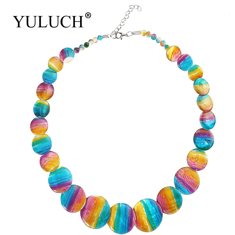 

YULUCH Rainbow Stripes Chain Necklaces Round Ocean Shell Beads Colorful Shining Jewelry Jewelry For Birthday Girls/Women Gift