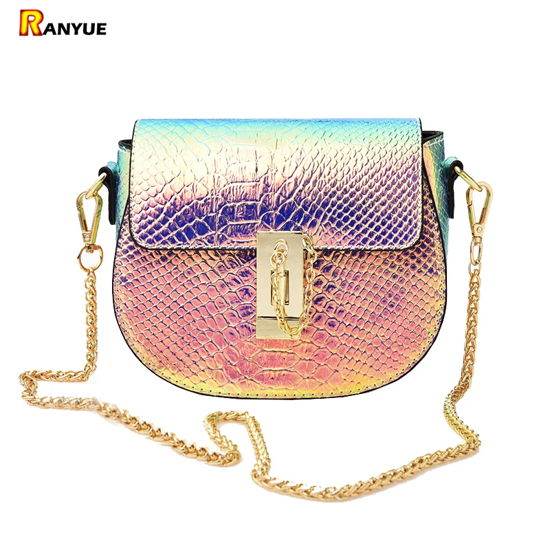 PU Laser Small Mini Flap Bag Women Messenger Bags Chain Serpentine Bolsa Luxury Handbags Women Bags