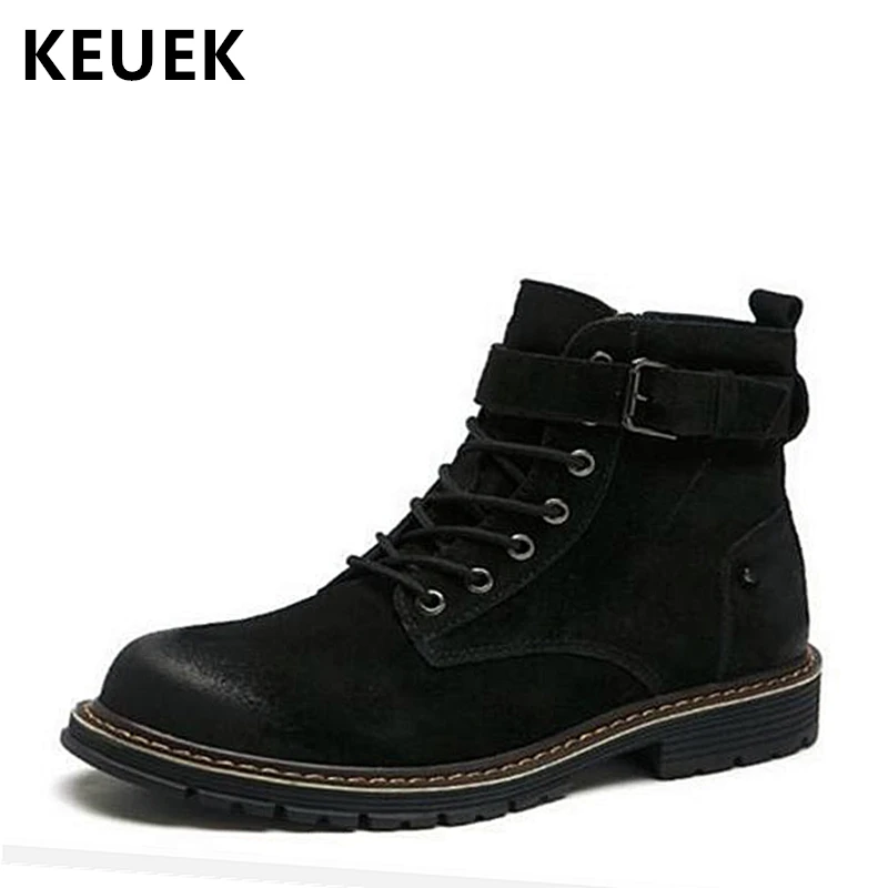 

Vintage Men Martin boots Genuine Leather Ankle Desert Boots British style Male Tooling shoes Fashion Motorcycle boots 02C