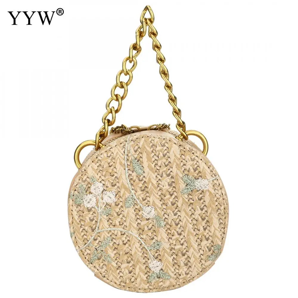 Women Summer Rattan Bag Handmade Woven Beach Circle Straw Bags Bohemia Round Handbags New Fashion Lace Crossbody Shoulder Bag