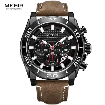 

MEGIR Men's Leather Strap Fashion casual Quartz Watches Waterproof Luminous Chronograph Wristwatch Man Relogios Clock 2094
