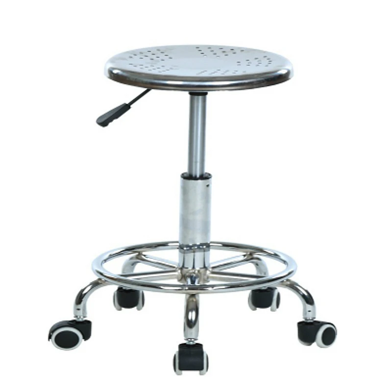 Stainless Steel Bar Chair with Footrest Lifted Haircut and Makeup Stool Meeting Seat Simple Rotated Slidable Factory Staff Stool