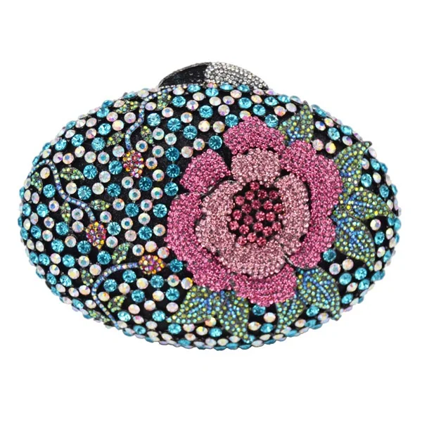 Овальный кристалл вечерняя сумочка высокого качества винтажный роскошный бренд женские клатчи Мини Цветочный узор клатч - Цвет: A