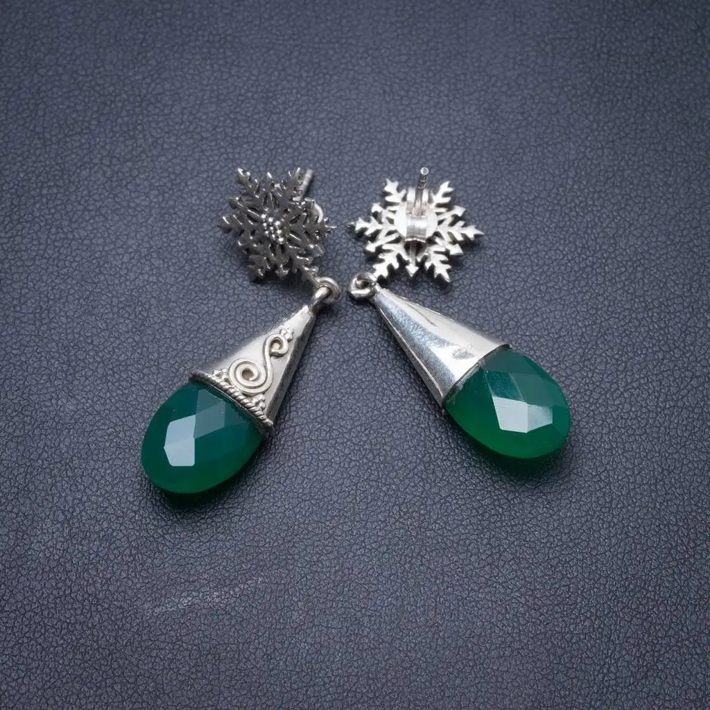 

Natural Chrysoprase Handmade Unique 925 Sterling Silver Earrings 1.5" Y3855