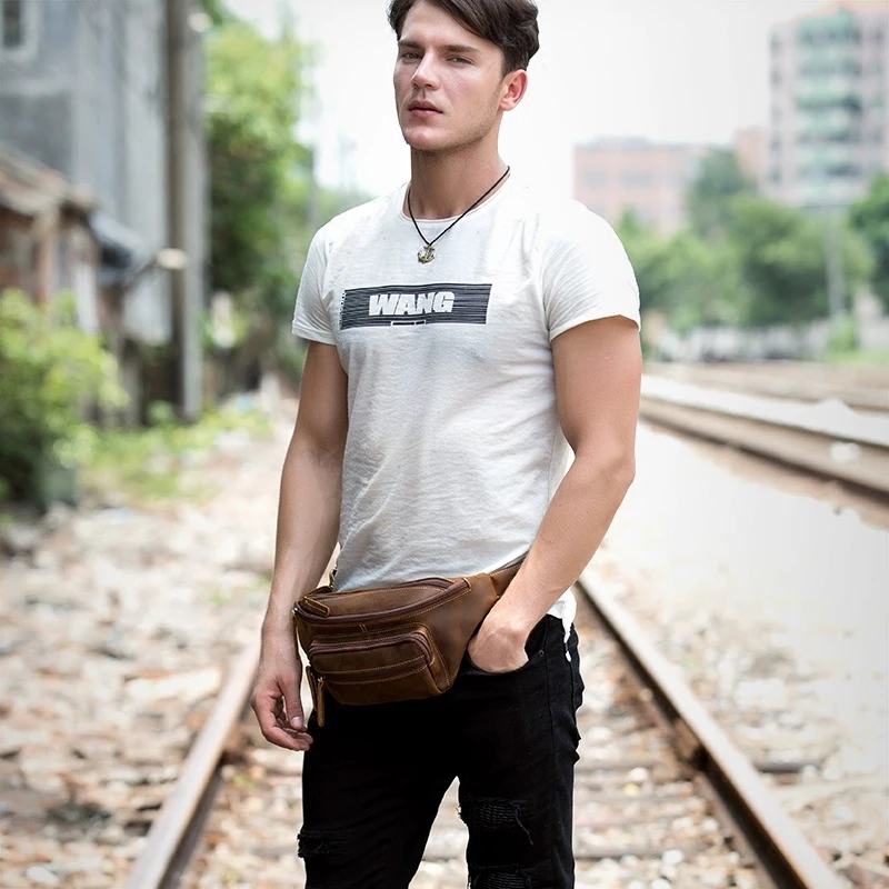 Поясная Сумка Crazy Horse из натуральной кожи для мужчин|men waist bag|waist bagfanny bag |