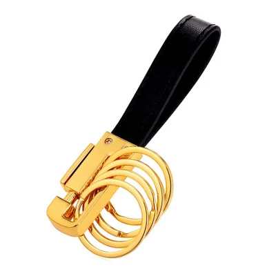 

Car Key Chain Rectangular Stainess Steel Leather Rope Key Pendant Gold Plating Process Auto Key Buckle Keyring For Men Gift