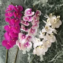 12 головок 57 см маленький искусственный цветок фаленопсис латекс кремния Настоящее прикосновение мини орхидеи Свадебные Высокое качество один шт