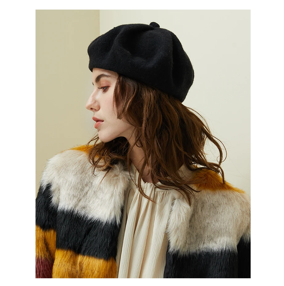 Women Knit Beret 100% Pure Wool Winter Warm Hat Female British Style Lady Painter Bonnet Hats Solid Color Beanie High Quality  (9)