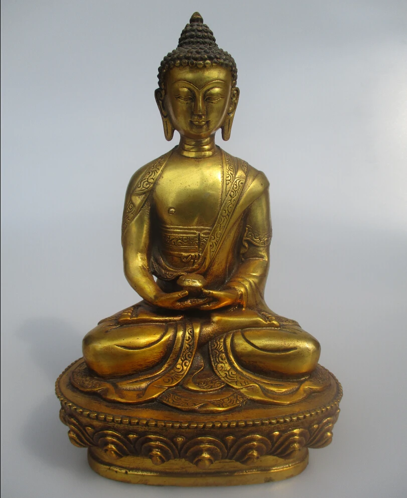 

High 8 inch antique buddha,Collectible old chinese Brass carved light Buddha statue 001