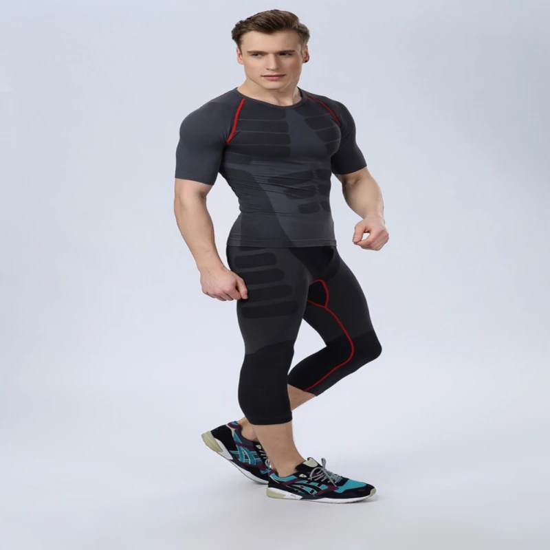 Мужские спортивные плотные брюки для бега, фитнеса, спортзала, спортивные брюки, базовые слои, колготки телесного цвета, укороченные