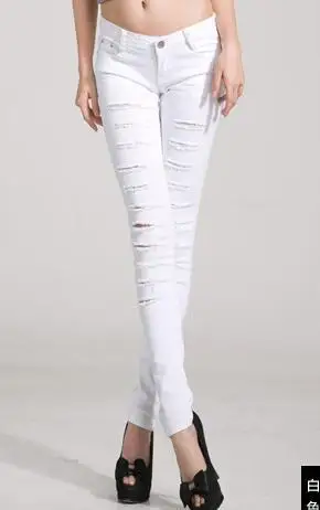 Лидер продаж Модные женские хлопок джинсовые рваные панк-cut-out Для женщин пикантные узкие Штаны Джинсы для женщин Леггинсы для женщин большие размеры Мотобрюки черный/белый цвет