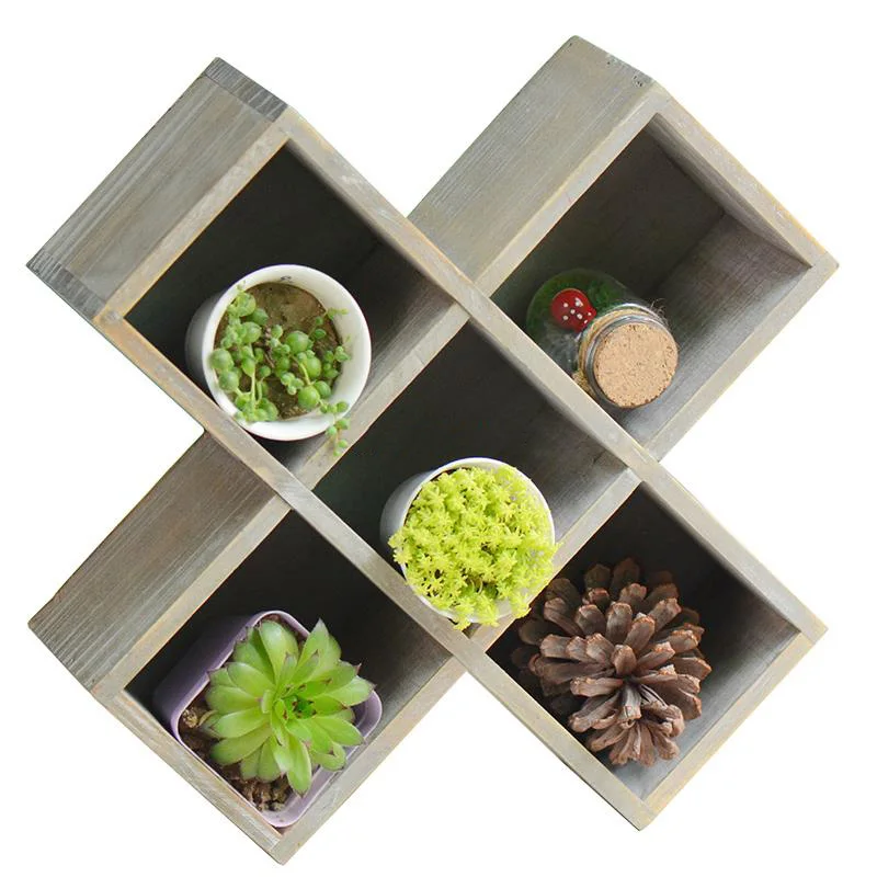 

Nordic Minimalist Five Grids Wood Storage Boxes Creative Multi-Function Make Up Organizer Flowers Pots Home Storage Organization