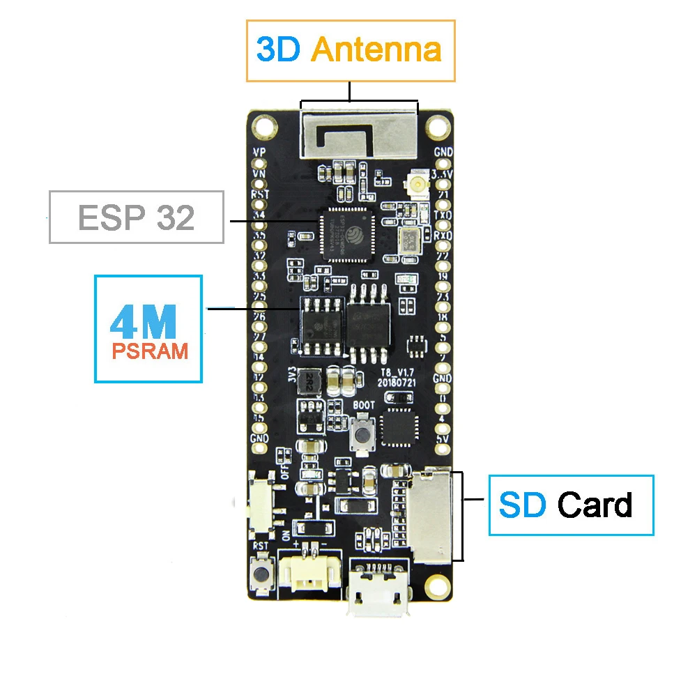 

3D ANTENNA WiFi&bluetooth ESP32-WROVER Micropython ESP32 4MB PSRAM TF CARD
