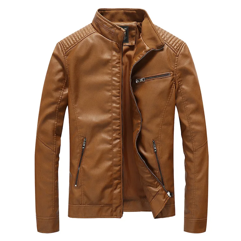 

Bomber PU Leather Jackets Men Spring Autumn Casual Stand Collar Business Coat Motorcycle Faux Jacket Male Jaqueta Masculina 5XL