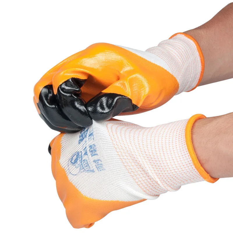 

12 Pairs/lot Work Gloves Wear-resistant Oil-proof Nitrile Rubber Coating Nylon Safety Gloves Breathable Non-slip Working Gloves
