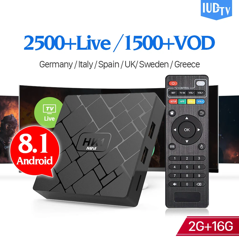 HK1 mini IPTV Spanish Sweden Box Android 8.1 2GB 16GB RK3229 2.4G Wifi HK1mini with 1 Year IUDTV Code IPTV Italy Sweden UK Spain