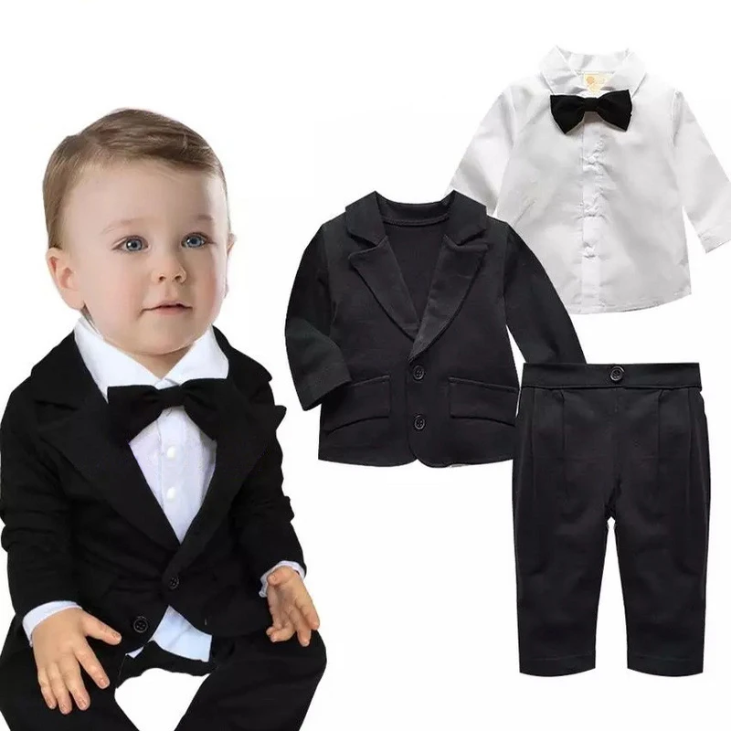 

baby boy gentleman suit newborn clothes set toddler infant outfits kid wedding festival birthday party costume coat+shirt+pants
