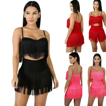 

Ladies Women Summer Camis Crop Top Sexy Sleeveless V-Neck Tassels Shorts Clothes Set Beach Holiday Solid Sets 2Pcs
