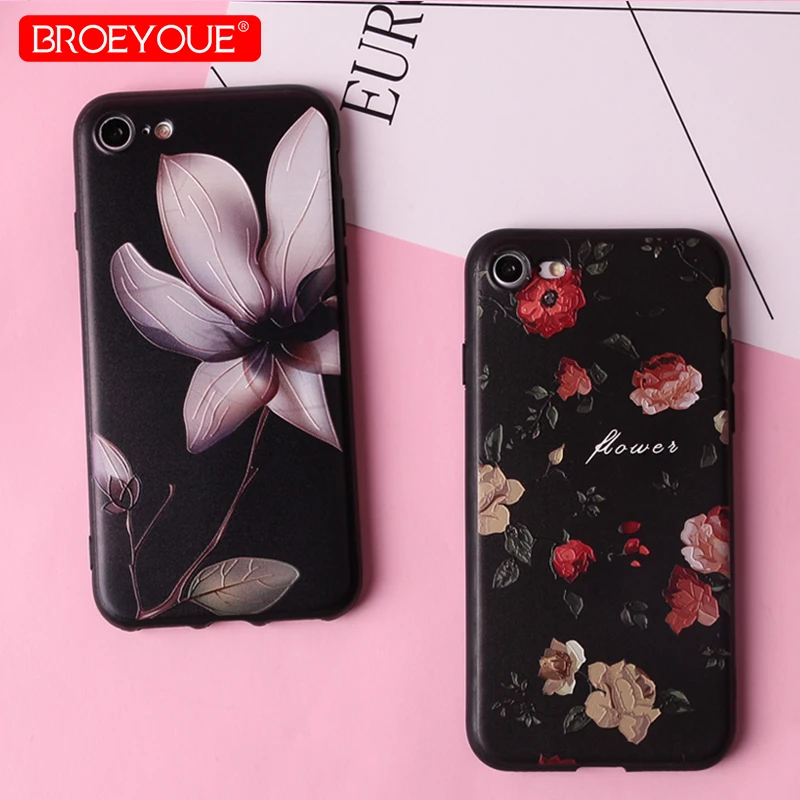 

Phone Case For iPhone X 8 7 6 6S Plus 5 5S SE Case For iPhone 7 8 Plus Rose Floral Leaves Cases Soft TPU Flower Silicone Cover