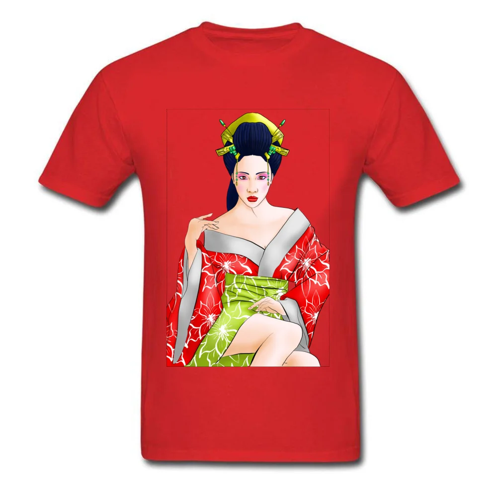 Red Lotus Geisha Cotton Fabric Tops Shirts for Students Print T Shirt Casual Graphic Round Collar Sweatshirts Short Sleeve Red Lotus Geisha red