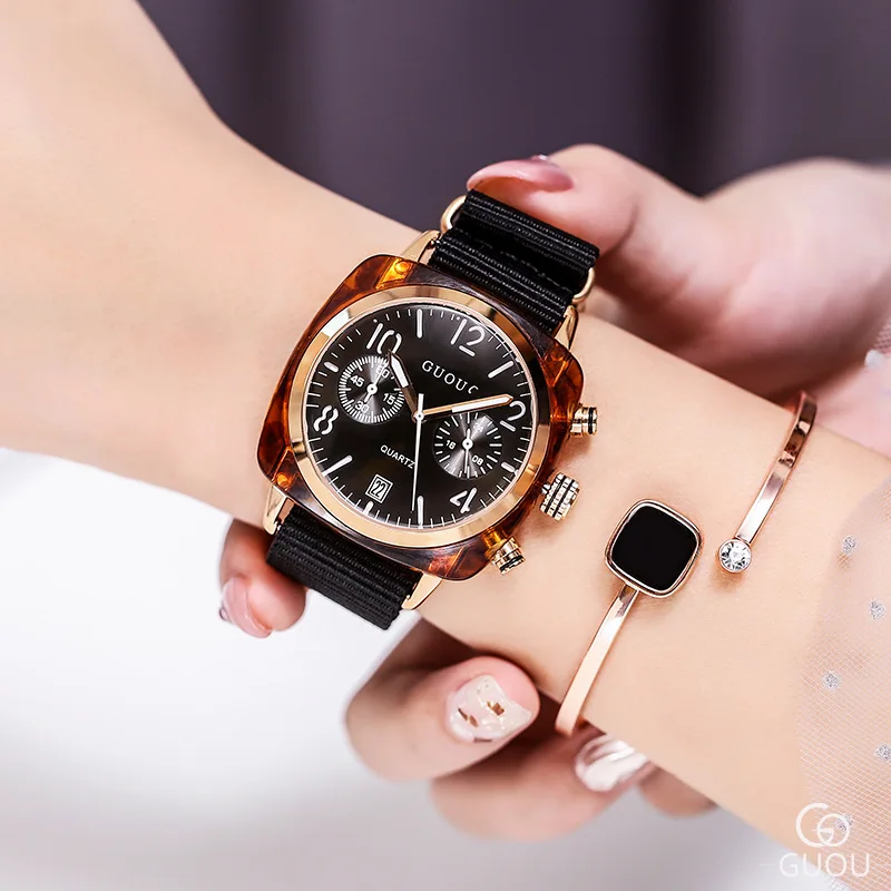 

Classic Brand Couple Watch Big Dial Rose Gold Women Watches Ladies Casual Nylon Belt Watch Women Quartz Wristwatch Waterproof