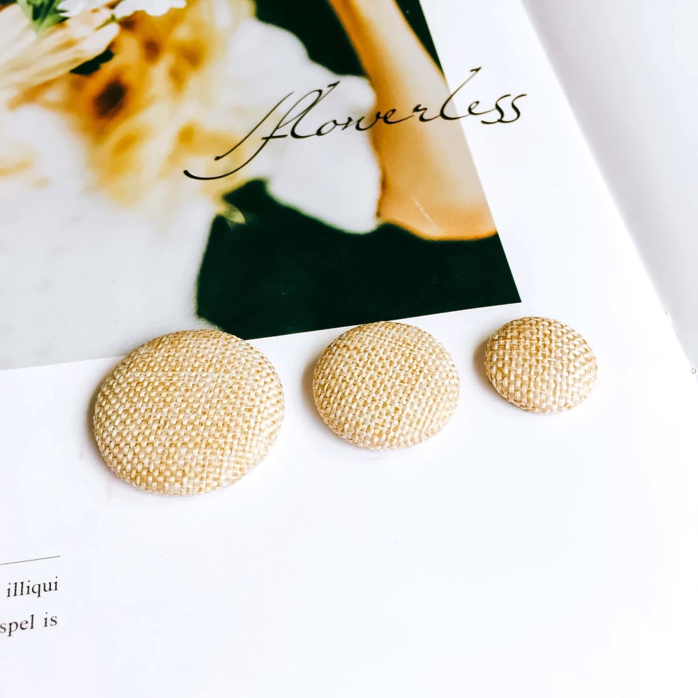 ZEROUP Wind Bamboo Straw Cameo Button Earrings Brooch Pendant Accessories Supplies for Jewelry Making 10pcs