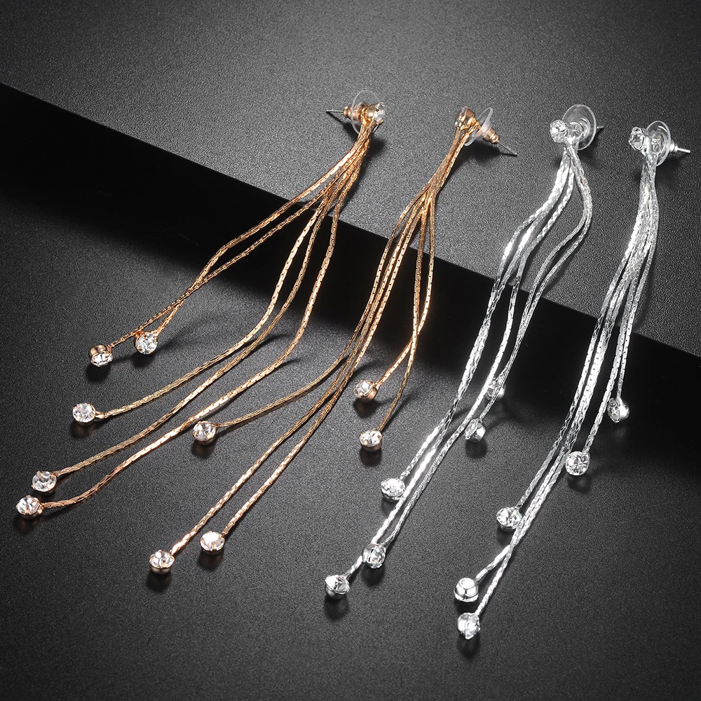 Jiayiqi 2017 Brand New Fashion Rhinestone Crystal Drop Earring Statement Dangle Long Tassel Earrings Pendientes Summer Style