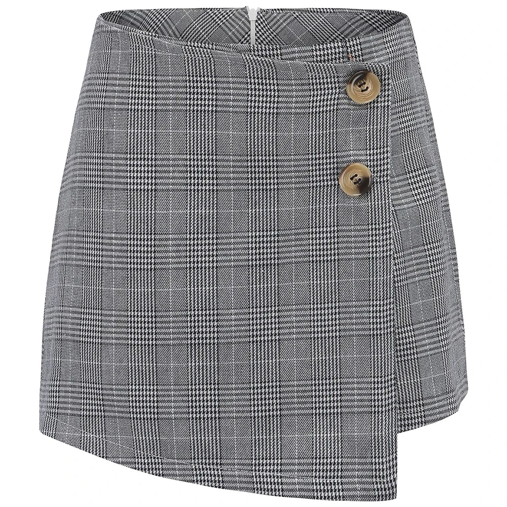 Kenancy, клетчатая Асимметричная юбка с геометрическим рисунком, шорты для осени и зимы, женские повседневные шорты-карандаш с высокой талией и пуговицами