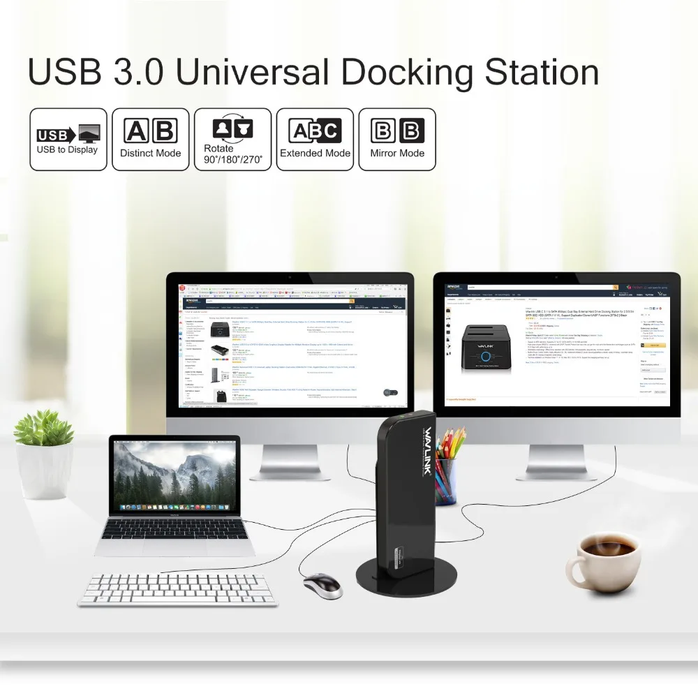 Док станция Wavlink универсальная с двумя портами USB 3 0 и поддержкой быстрой
