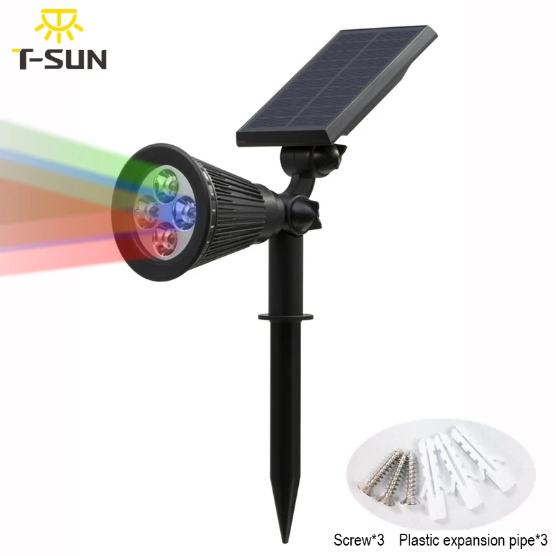 T-SUNRISE 2 шт RGB Led прожектор водонепроницаемый светильник с солнечной батареей прожектор солнечное освещение для наружного использования уличный садовый фонарь украшение