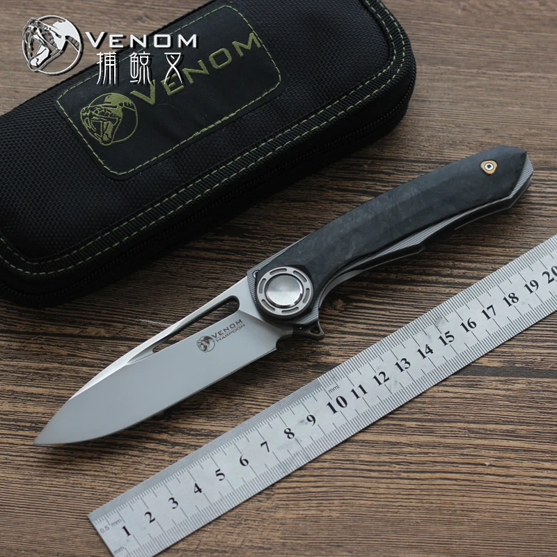 Складной нож VENOM HARPOON M390 лезвие TC4/CF ручка походные охотничьи ножи карманный для